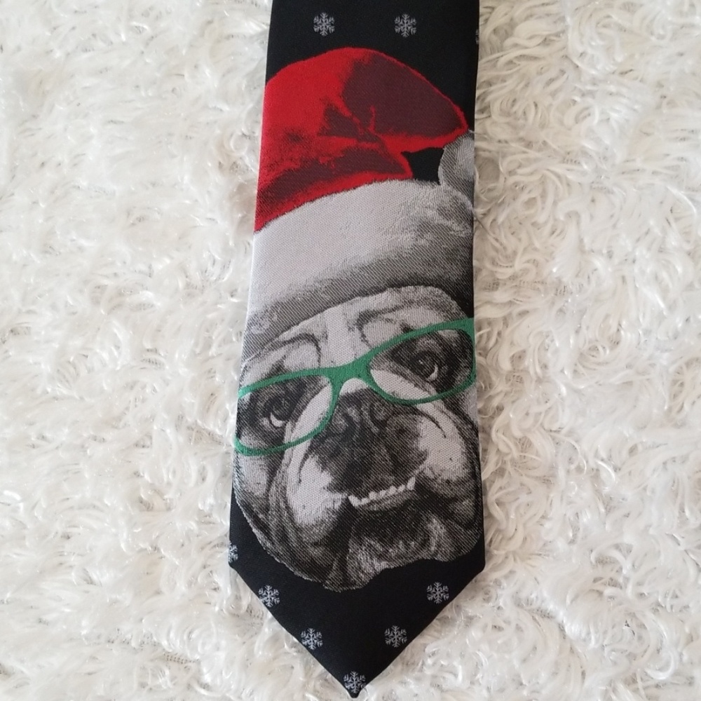 Men's Christmad  Holiday Bulldog Festive Necktie